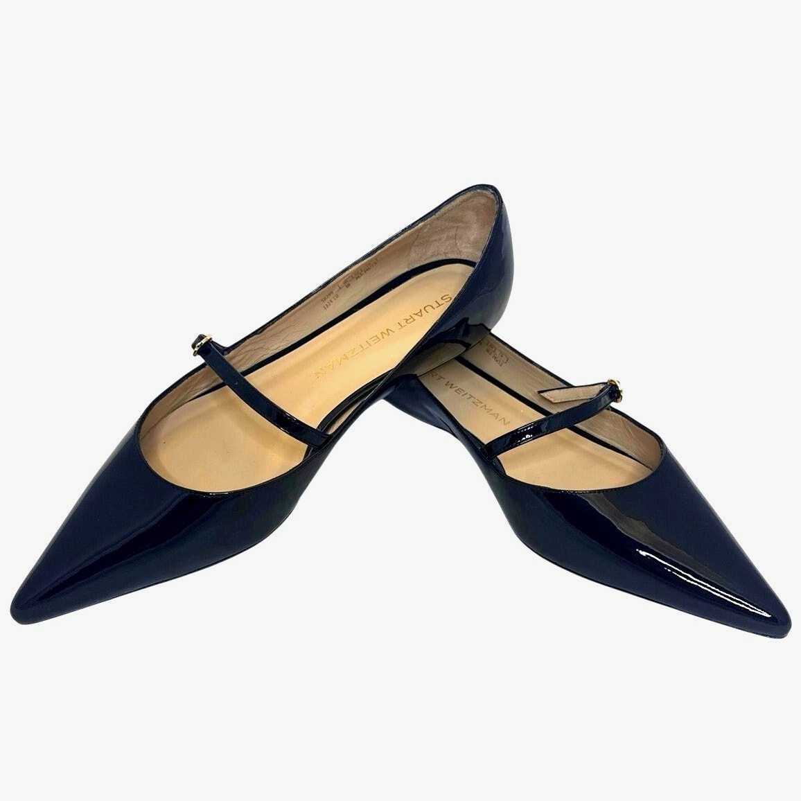 Stuart Weitzman Emilia Mary Jane Flats 8 Black Patent Pointed Toe Leather Shoes